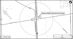 Map showing location of the proposed Highway 416/Barnsdale Road interchange and study area.