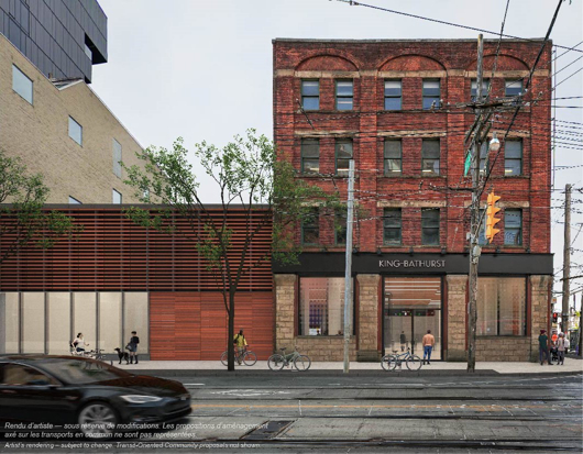 Future Ontario Line station building at the southeast corner of King Street West and Bathurst Street.