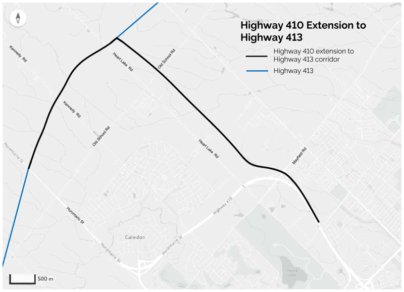 Map showing the highway 410 extension to highway 413
