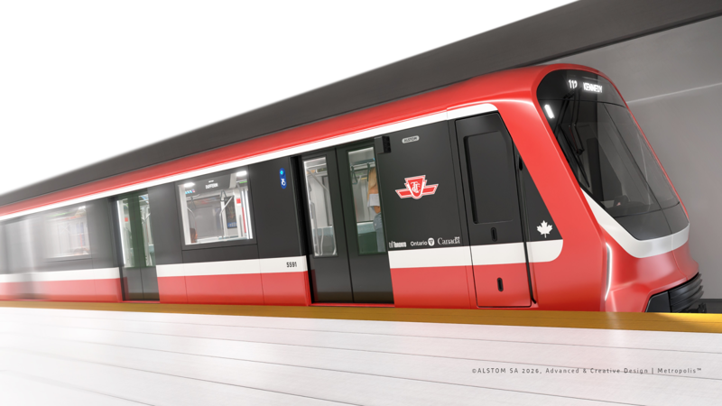 Conceptual rendering for the new TTC's Line 2 Subway train running on Line 2