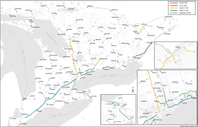 110 km/hour sections by date: June 26, July 31, August 21, August 31 and September 30, 2026